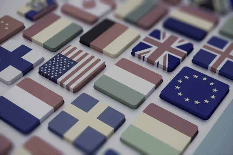 moulded squares with countries flags on