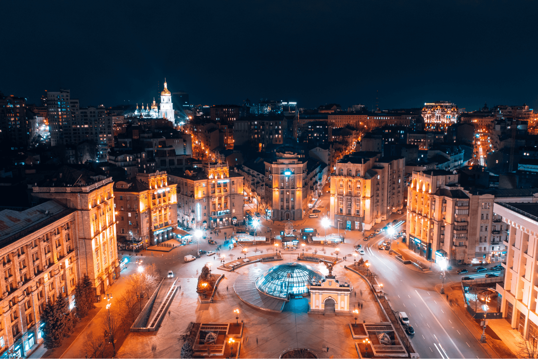 Ukrainian city lit up at night