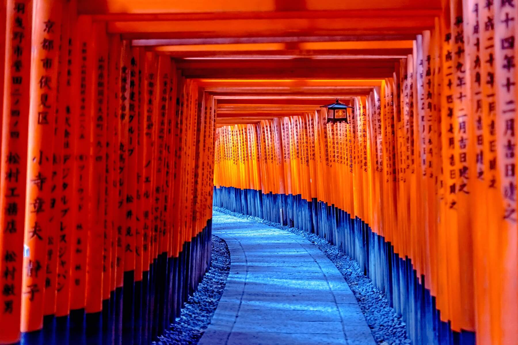 orange tunnel over walkway