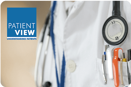 Patient View logo with doctor in shot